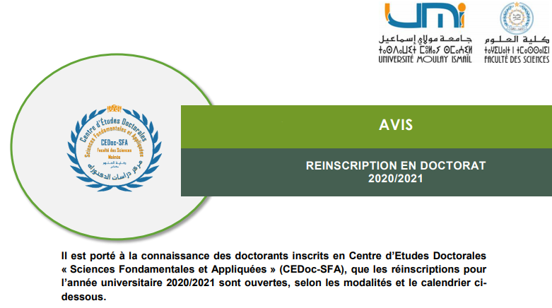 Avis aux doctorants – REINSCRIPTION EN DOCTORAT 2020/2021