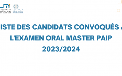 Liste des candidats convoqués à l’examen oralMaster PAIP 2023/2024