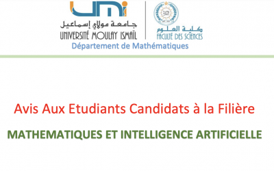 Avis Aux Etudiants Candidats à la Filière MATHEMATIQUES ET INTELLIGENCE ARTIFICIELLE