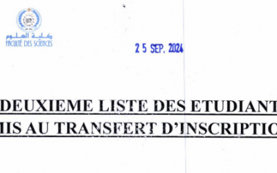 La deuxième liste des étudiants admis au transfert d’inscription