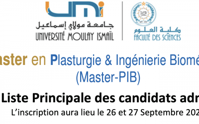 Liste Principale des candidats admis aux Master PIB – Année Universitaire 2024-2025