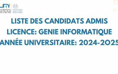 Liste des Candidats Admis Licence: GENIE INFORMATIQUE Année Universitaire: 2024-2025