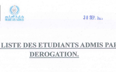 La liste des étudiants admis par dérogation