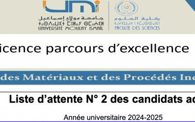 Liste d’attente N° 2 des candidats admis – Chimie des matériaux et des procédés industriels