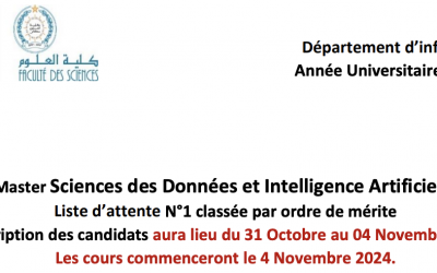 Liste d’attente N°1 – Master Sciences des Données et Intelligence Artificielle