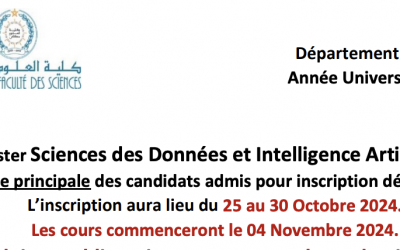 Liste principale et liste d’attente du Master Sciences des Données et Intelligence Artificielle