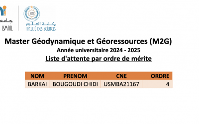 Liste d’attente N°2 – Master Géodynamique et Géoressources (M2G)