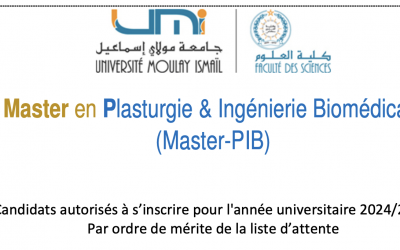 Liste d’attente N°1 – Master en Plasturgie & Ingénierie Biomédicale (Master-PIB)