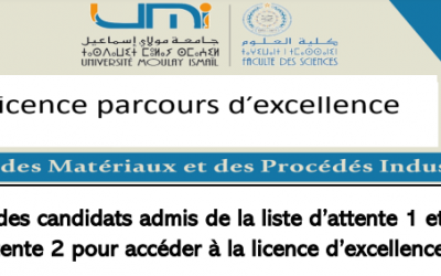 Liste des candidats admis de la liste d’attente 1 et de la listed’attente 2 pour accéder à la licence d’excellence de CMPI