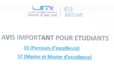 Avis important pour étudiants S5(Parcours d’excellence) S7 (Master et Master d’excellence)