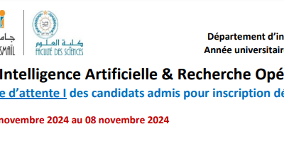 Master Intelligence Artificielle & Recherche Opérationnelle Liste d’attente I des candidats admis pour inscription définitive