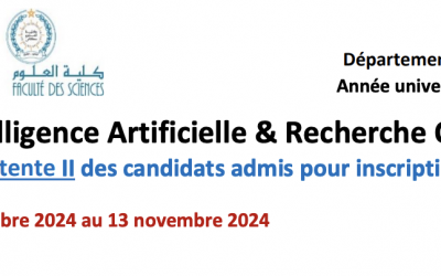 Master Intelligence Artificielle & Recherche Opérationnelle Liste d’attente II des candidats admis pour inscription définitive