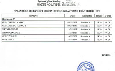 Calendriers des examens de la session ordinaire automne de la filière STU 2024-25